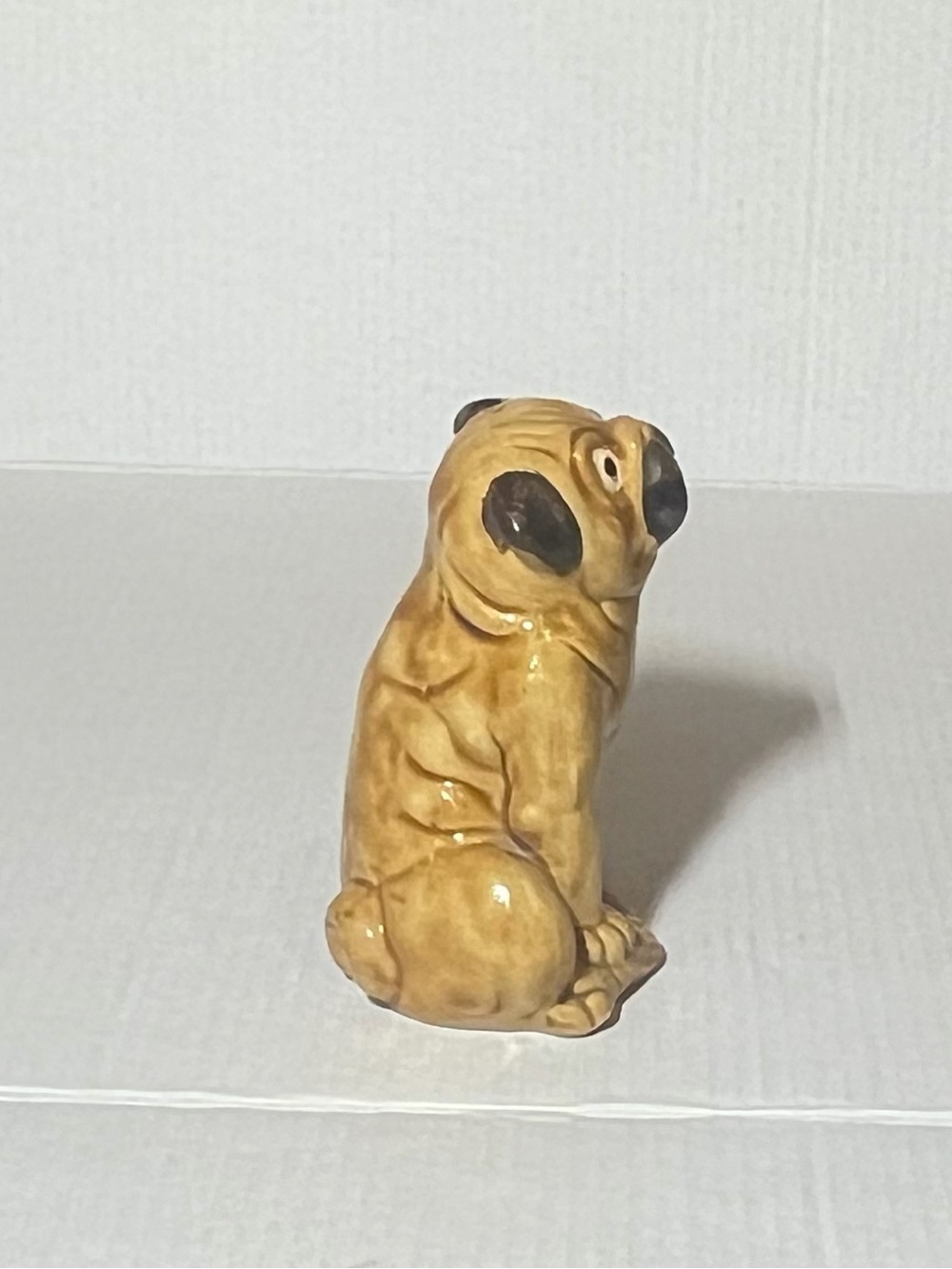 Vintage Yellow-Brown Ceramic Pug Figurine - Vintage